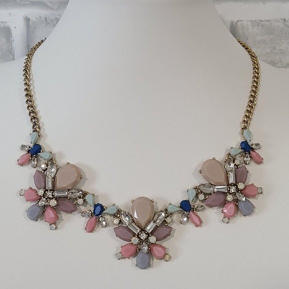 J Crew Crystal Rhinestone Statement Necklace Pastel Shades - Picture 1 of 8
